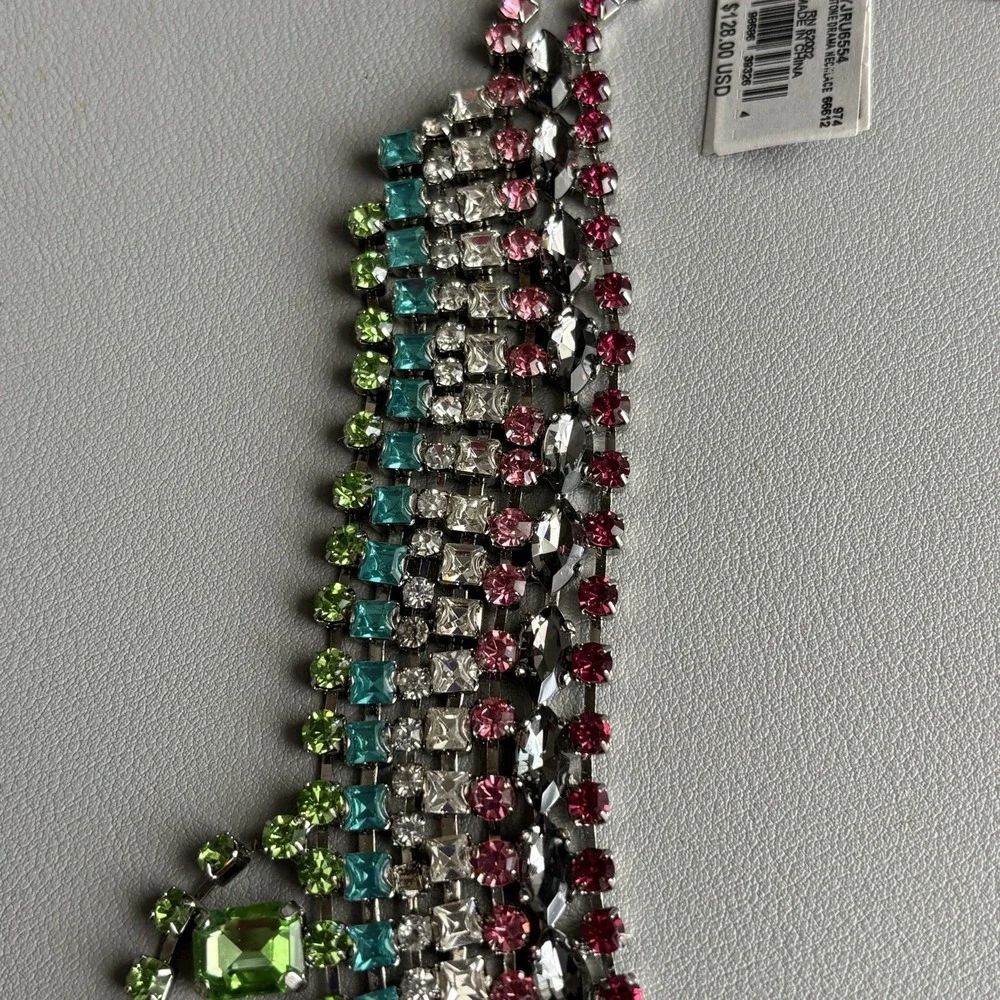 Vintage Juicy Couture Pink Green Rhinestone Statement Bib Necklace 15